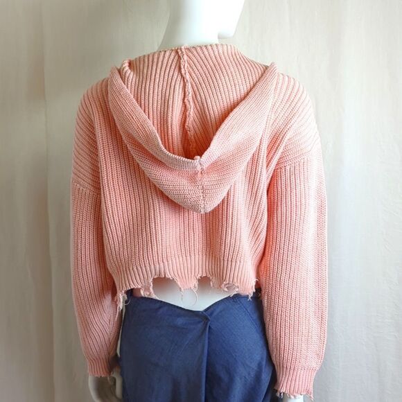 Cropped Sweater Size Small Chunky Knit Oversized Pullover  Apricot - Picture 3 of 4